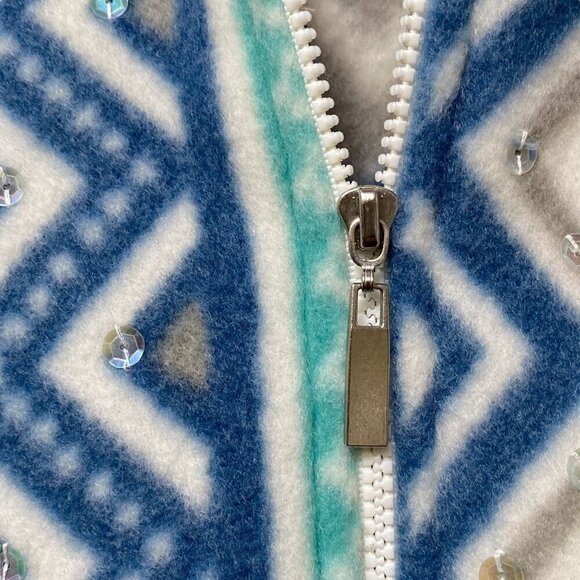 ALFRED DUNNER Fleece Zip Front Jacket Size Small Blue Boho Patchwork - Picture 8 of 8